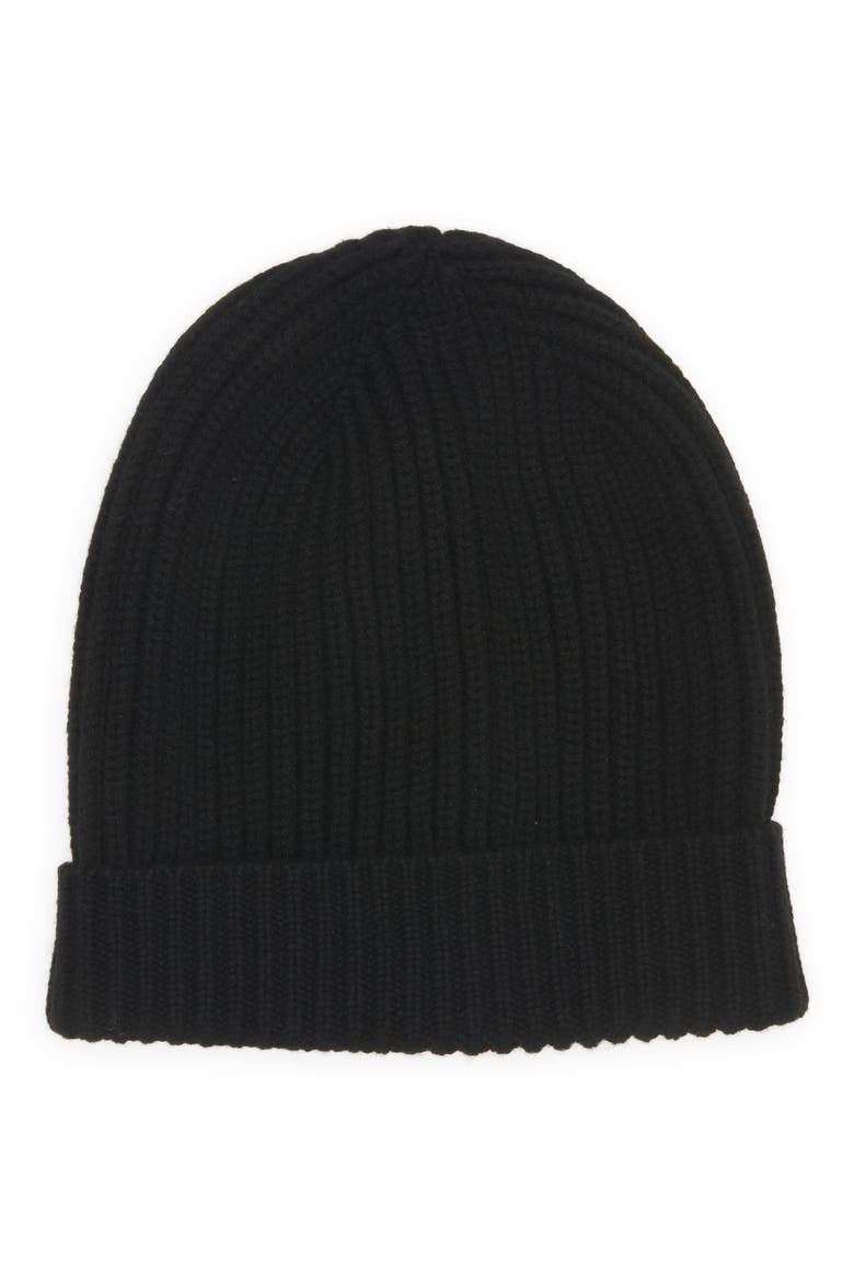 Rib Wool & Cashmere Beanie, Alternate, color, BLACK