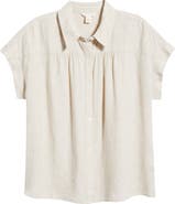 Caslon® Short Sleeve Linen Blend Button-Up Shirt