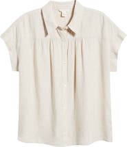 Caslon® Short Sleeve Linen Blend Button-Up Shirt