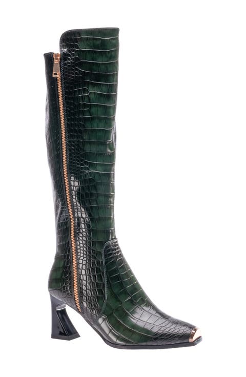 London Croc Embossed Knee High Boot (Women)