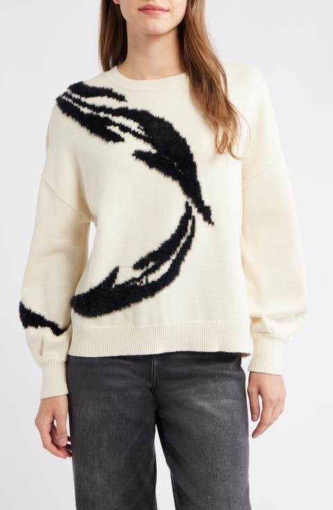 Mixed Media Blouson Sleeve Sweater