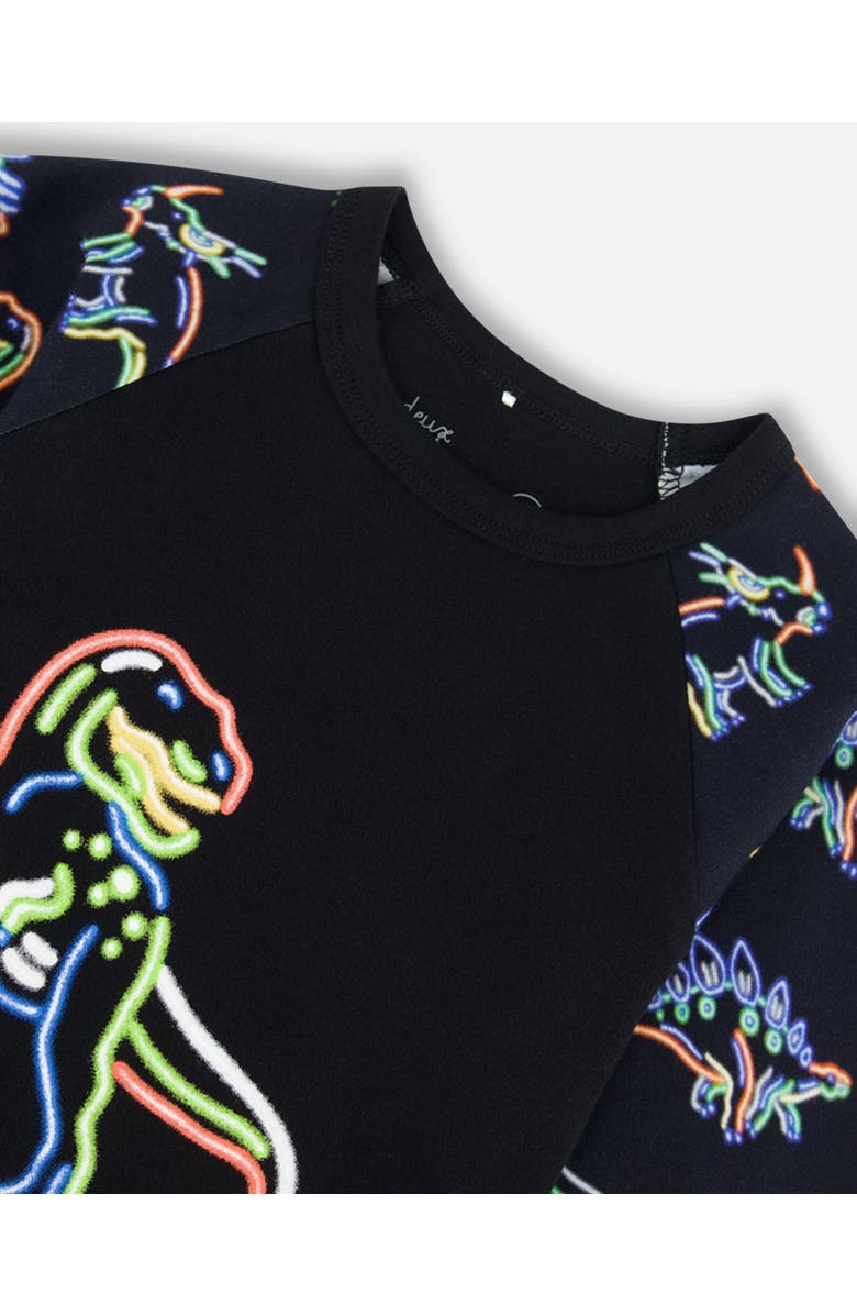 Deux par Deux Baby Boy's Organic Cotton Two Piece Pajama Set Black Printed Neon Dino, Alternate, color,