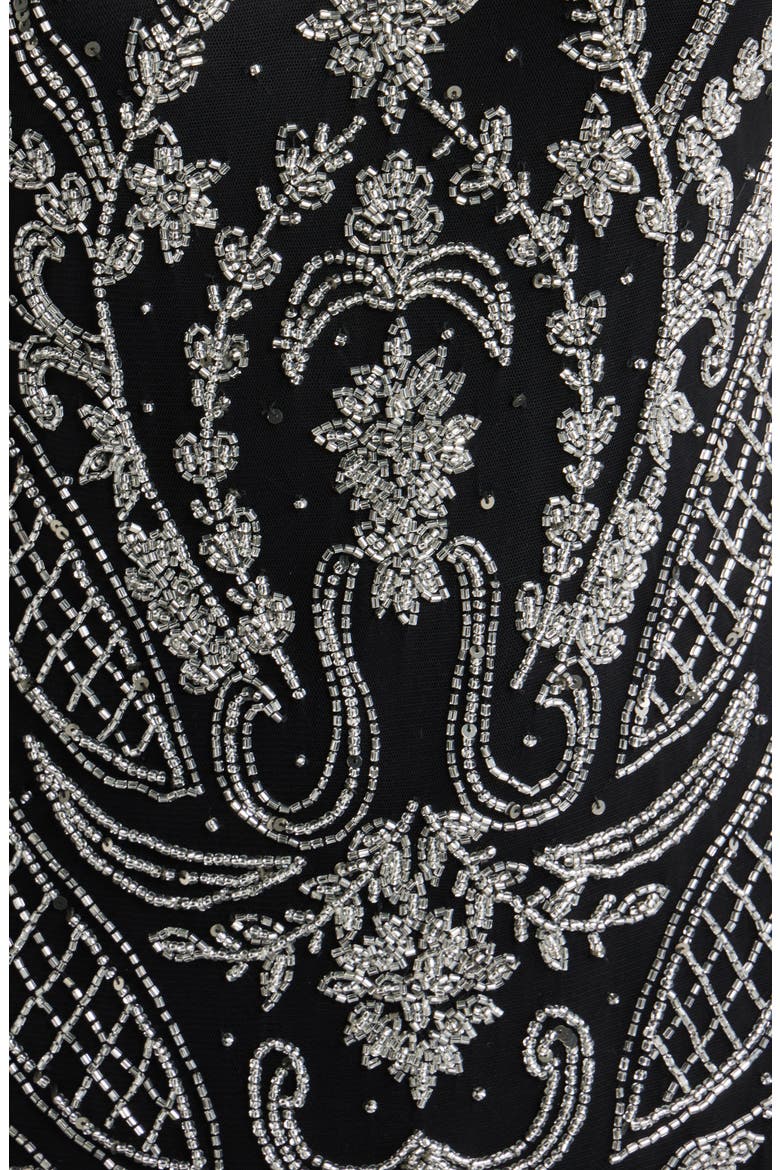 Beaded Mesh Gown, Alternate, color, BLACK/ SILVER