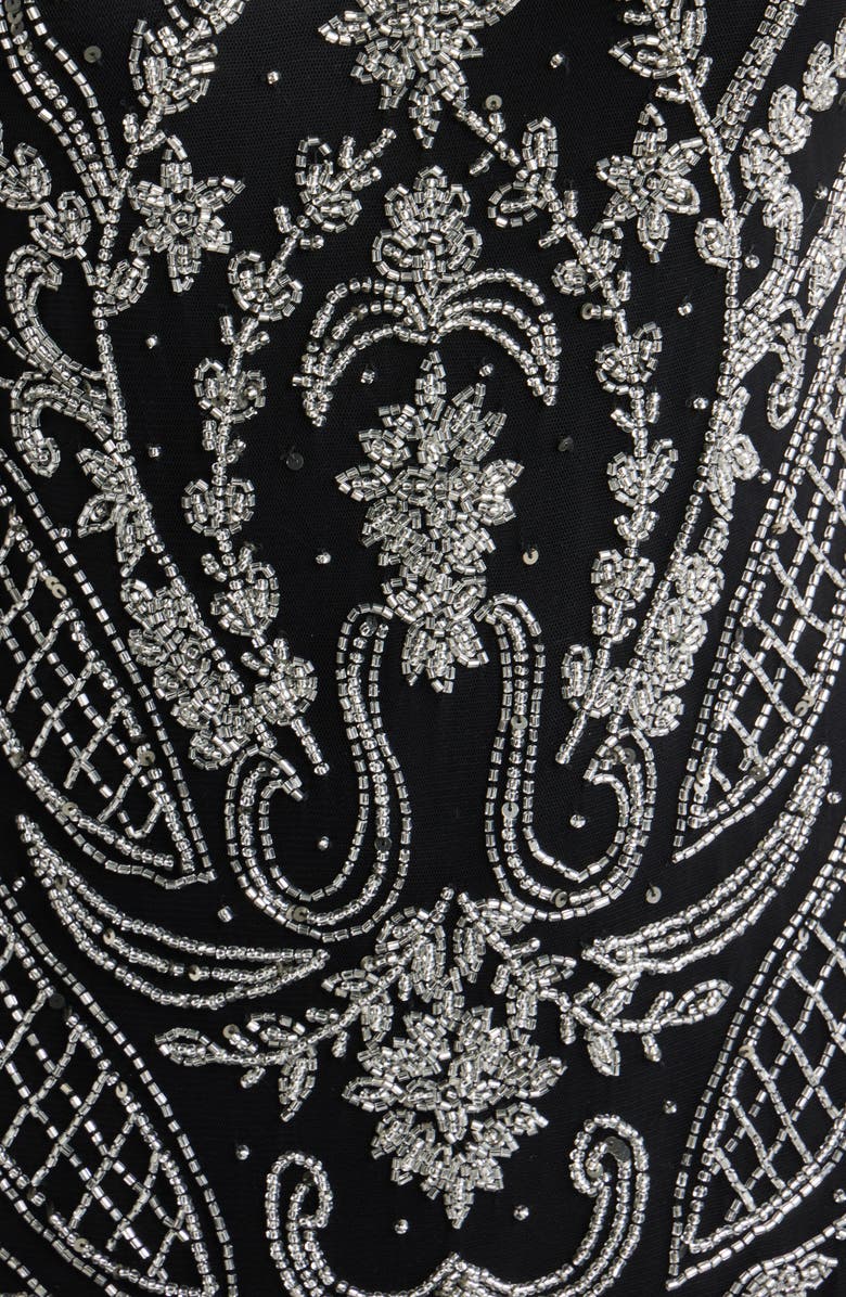 Pisarro Nights Beaded Mesh Gown, Alternate, color, Black/ Silver