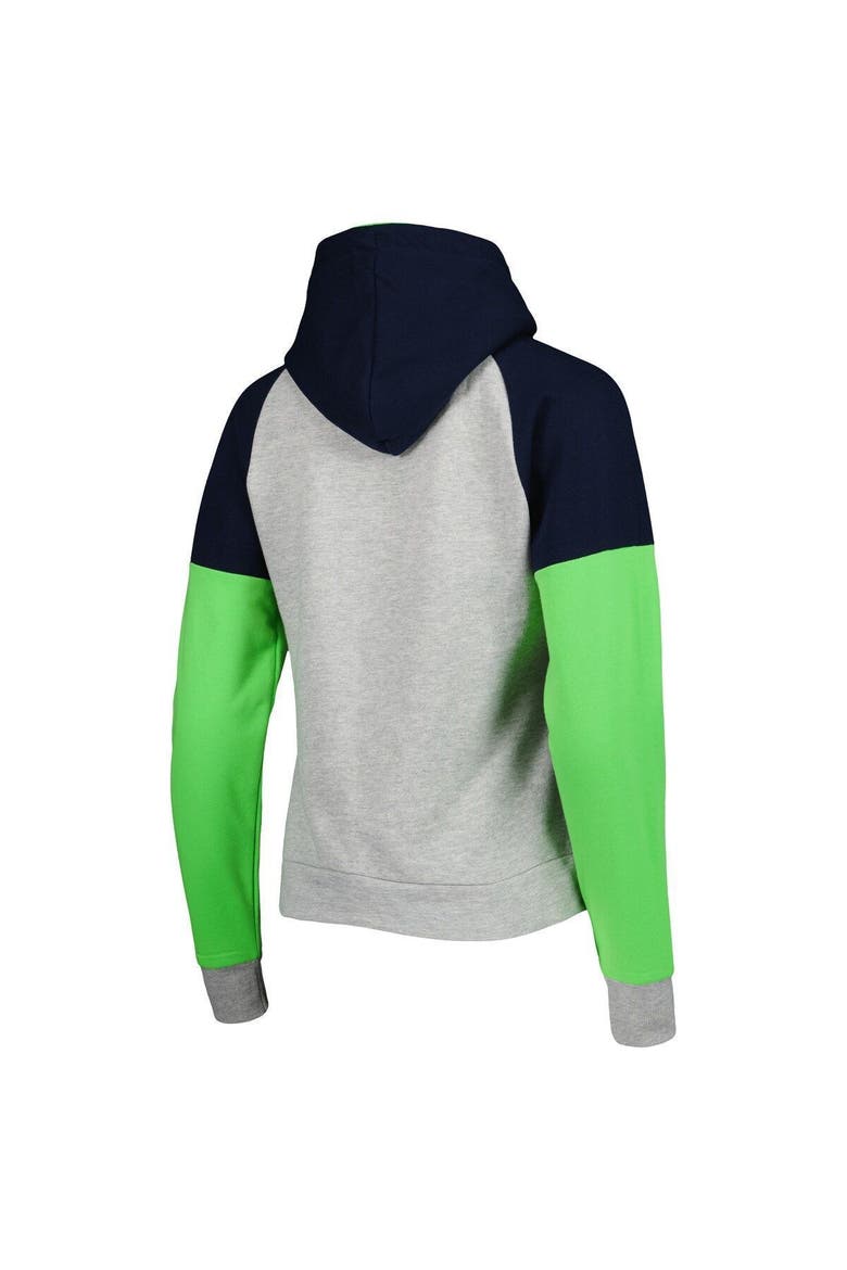Women's Antigua Heathered Gray/Navy Seattle Seahawks Jackpot Raglan Half-Zip Pullover Hoodie, Alternate, color, Heather Gray