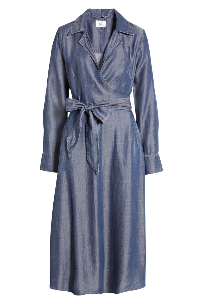Tie Waist Long Sleeve Denim Maxi Dress, Alternate, color, LUCY BLUE