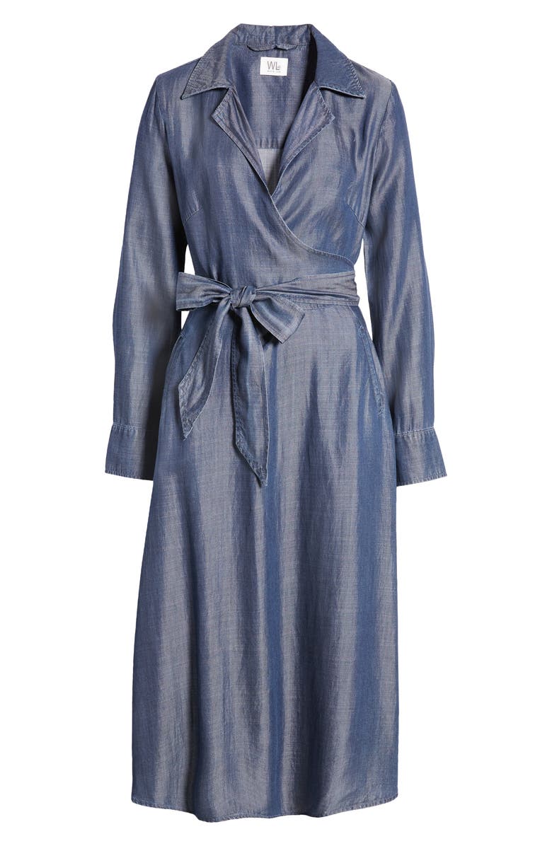 Wash Lab Denim Tie Waist Long Sleeve Denim Maxi Dress, Alternate, color, 