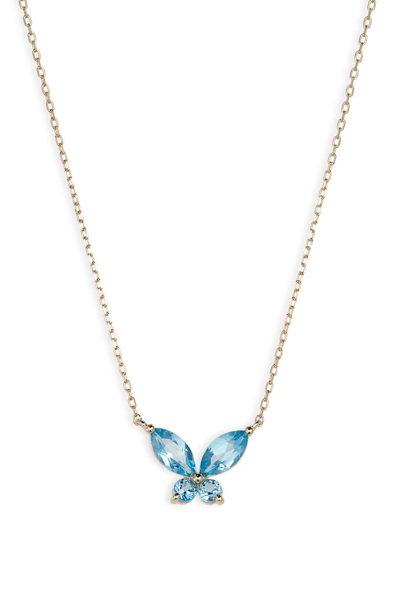 Bony Levy 14K Gold Blue Topaz Butterfly Pendant Necklace, Main, color, 