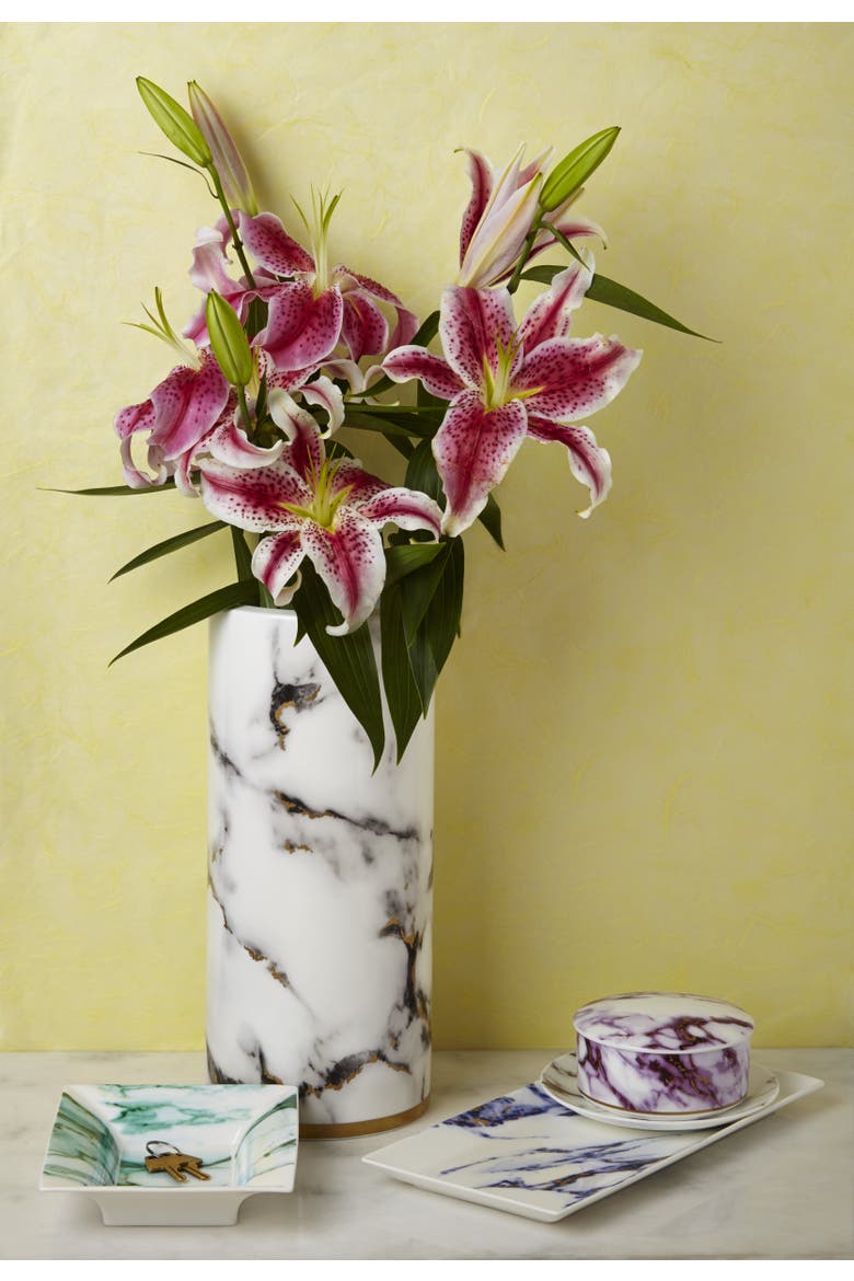 Marble Venice Fog 14 Inch Tall Vase, Alternate, color, White