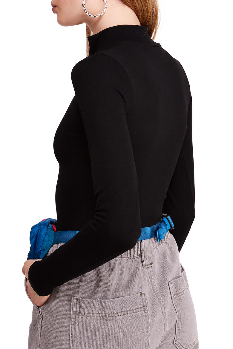 Urban Outfitters Half Zip Ribbed Top, Alternate, color, BLACK