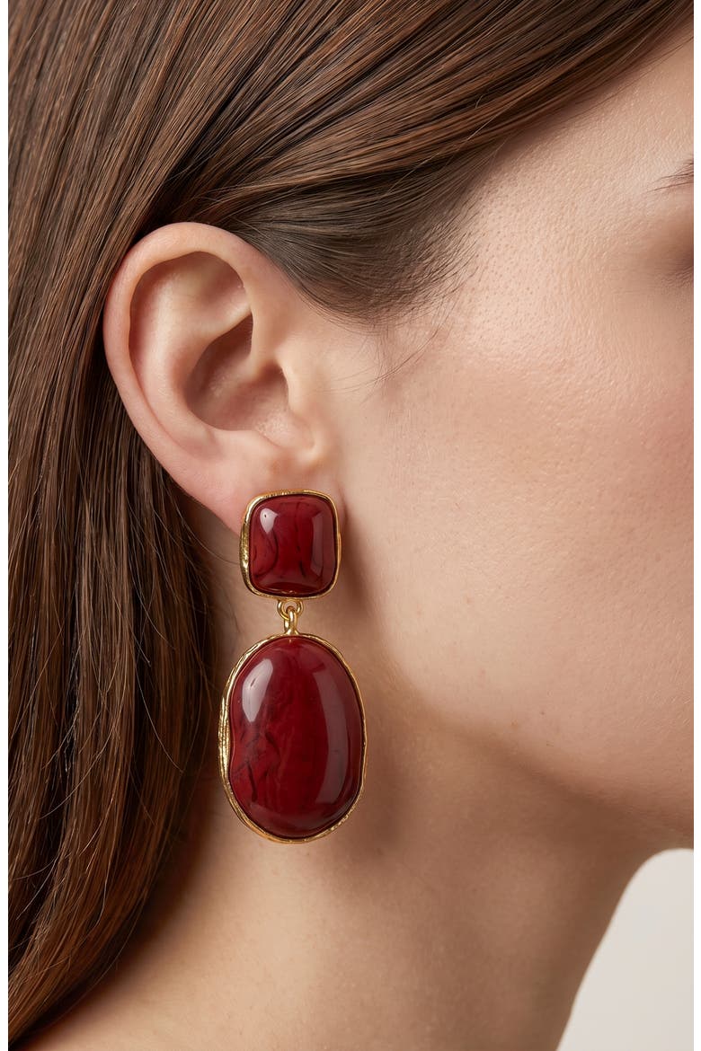 Framed Stone Statement Drop Earrings, Alternate, color, RED/ GOLD