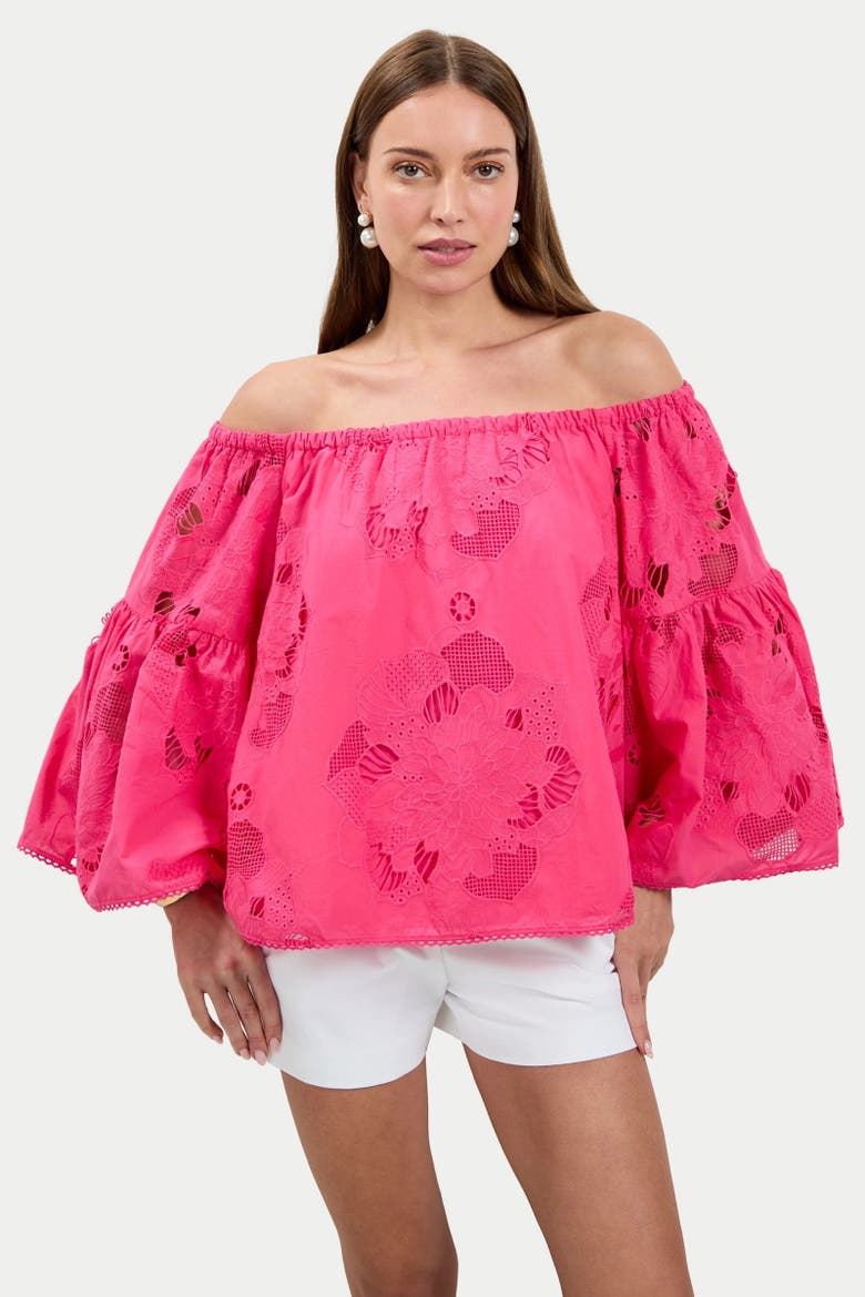 Perry Off-Shoulder Eyelet Cotton Top, Alternate, color, Magenta Milano