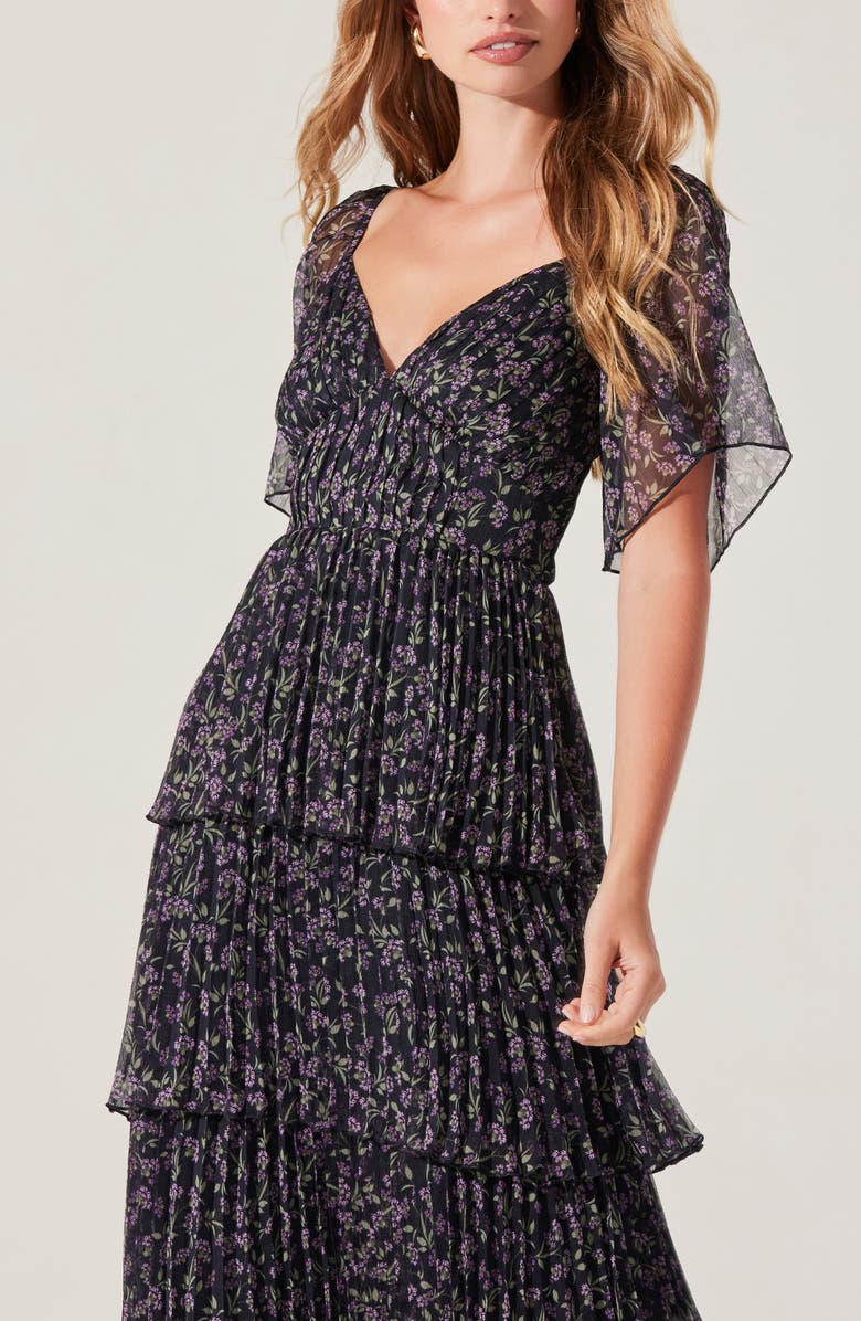 ASTR the Label Gracelynn Floral Short Sleeve Tiered Maxi Dress, Alternate, color, Purple Floral