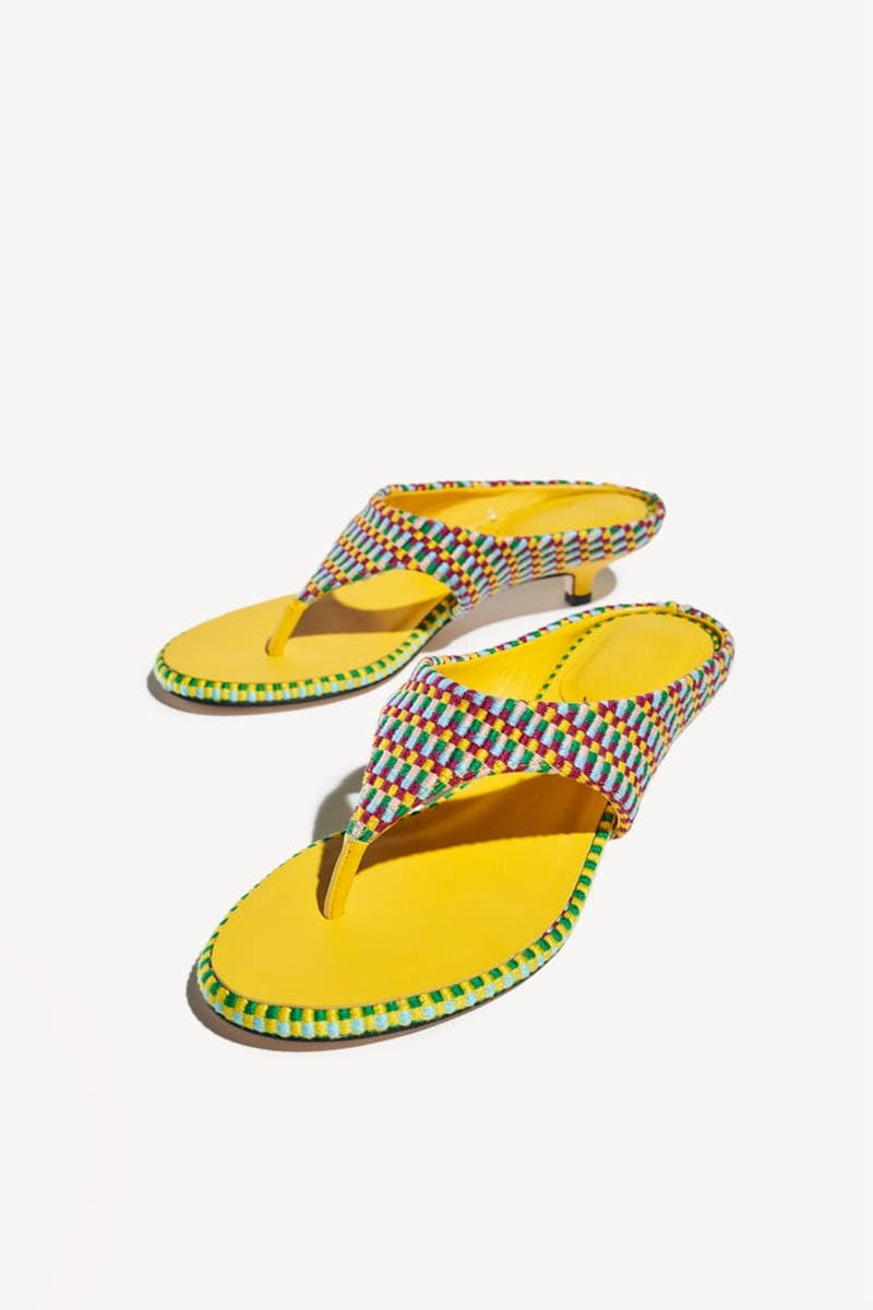 Mafalda Open Toe Thong Strapp Fabric Kitten Heel Sandal, Alternate, color, Caribe