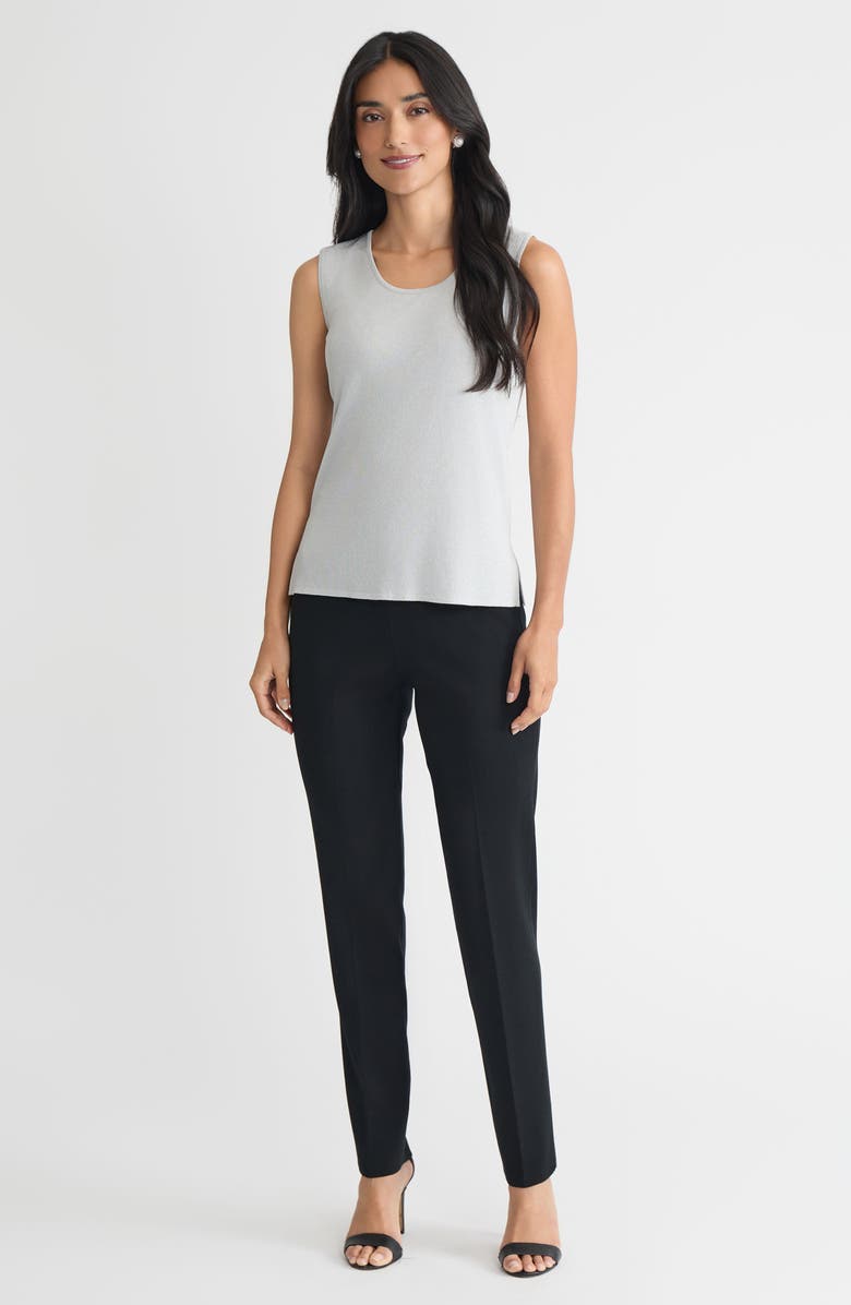 Ming Wang Plus Size Mid-Length Lurex Scoop Neck Knit Tank, Alternate, color, Silver