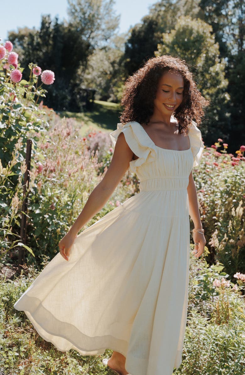 Petal & Pup Linda Ruffle Sleeve Midi Dress, Alternate, color, Butter Yellow