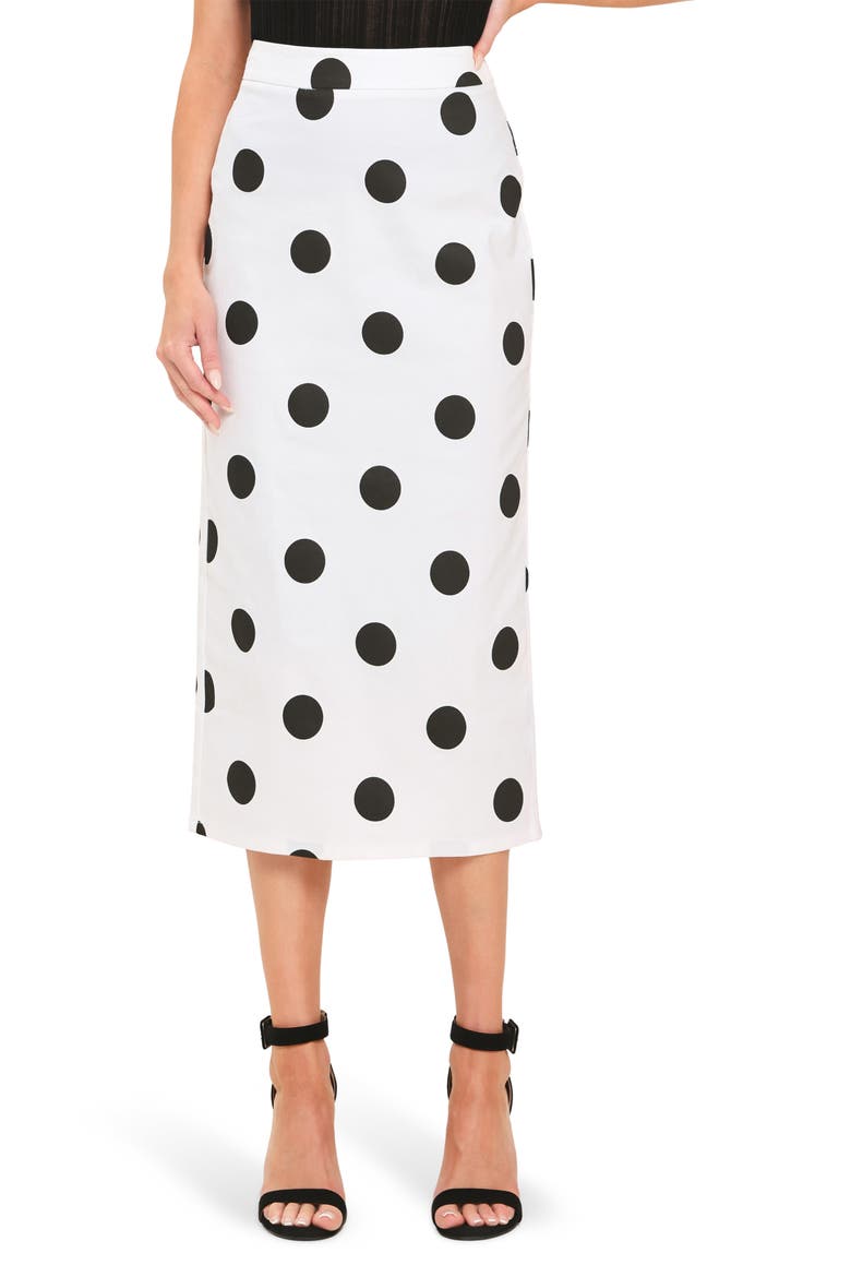 Polka Dot Pencil Skirt, Main, color, IVORY BLACK