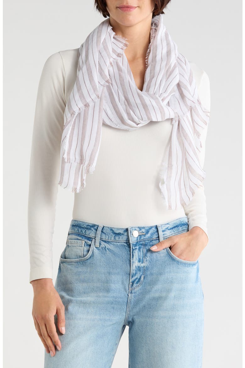 Stripe Cotton Scarf, Main, color, UMBER