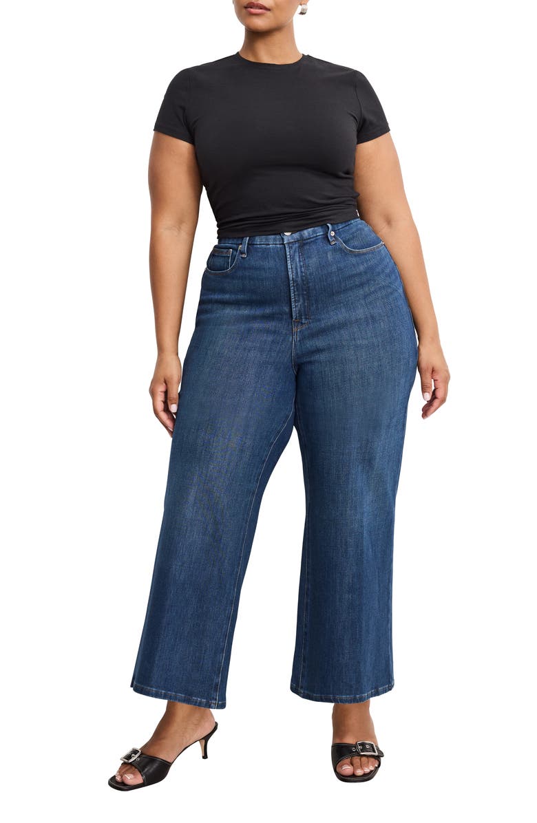 Good American Soft-Tech Good Waist Crop Wide Leg Palazzo Jeans, Alternate, color, Indigo977