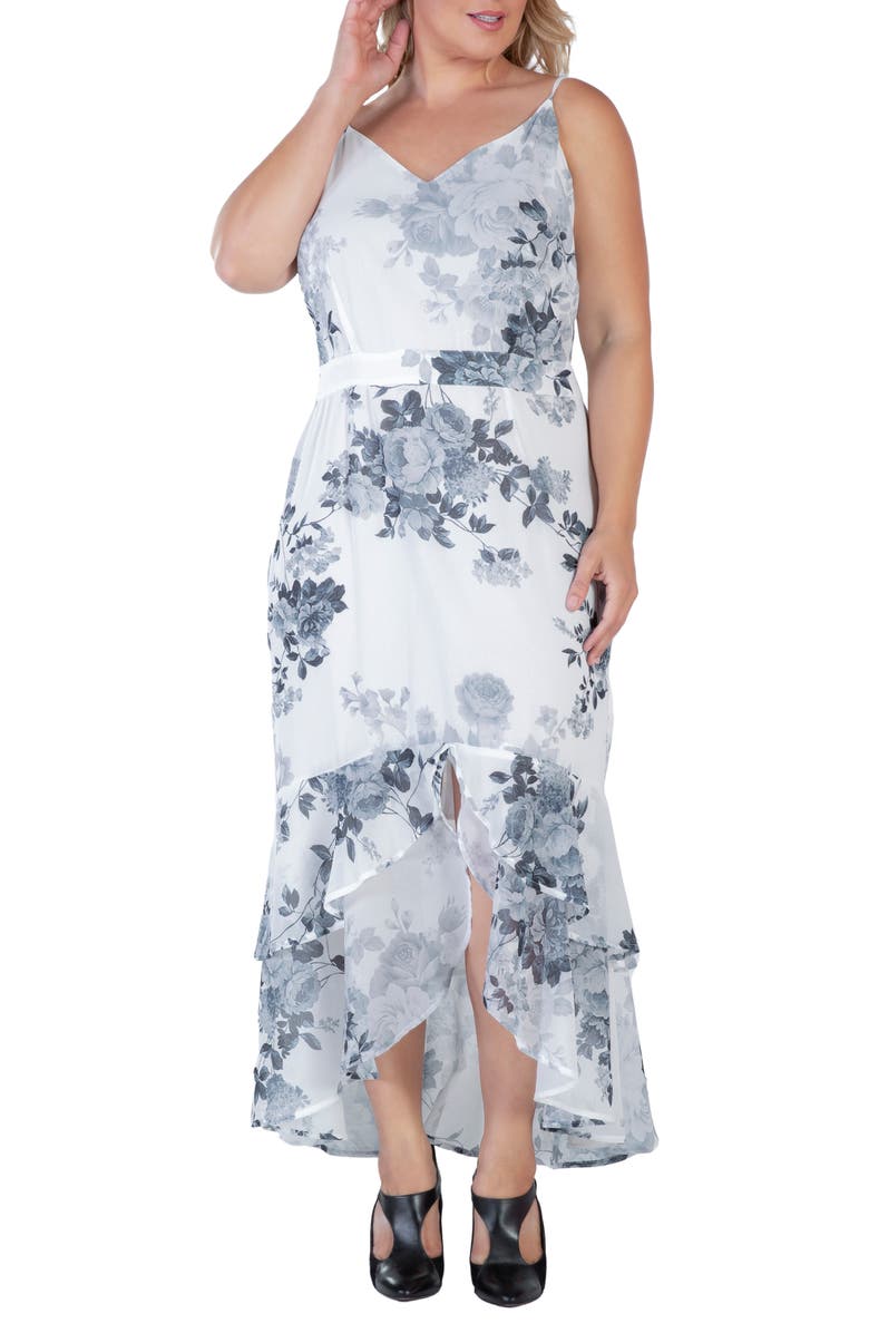 Standards & Practices Floral Tiered Ruffle Chiffon Maxi Dress, Alternate, color, Black White Floral