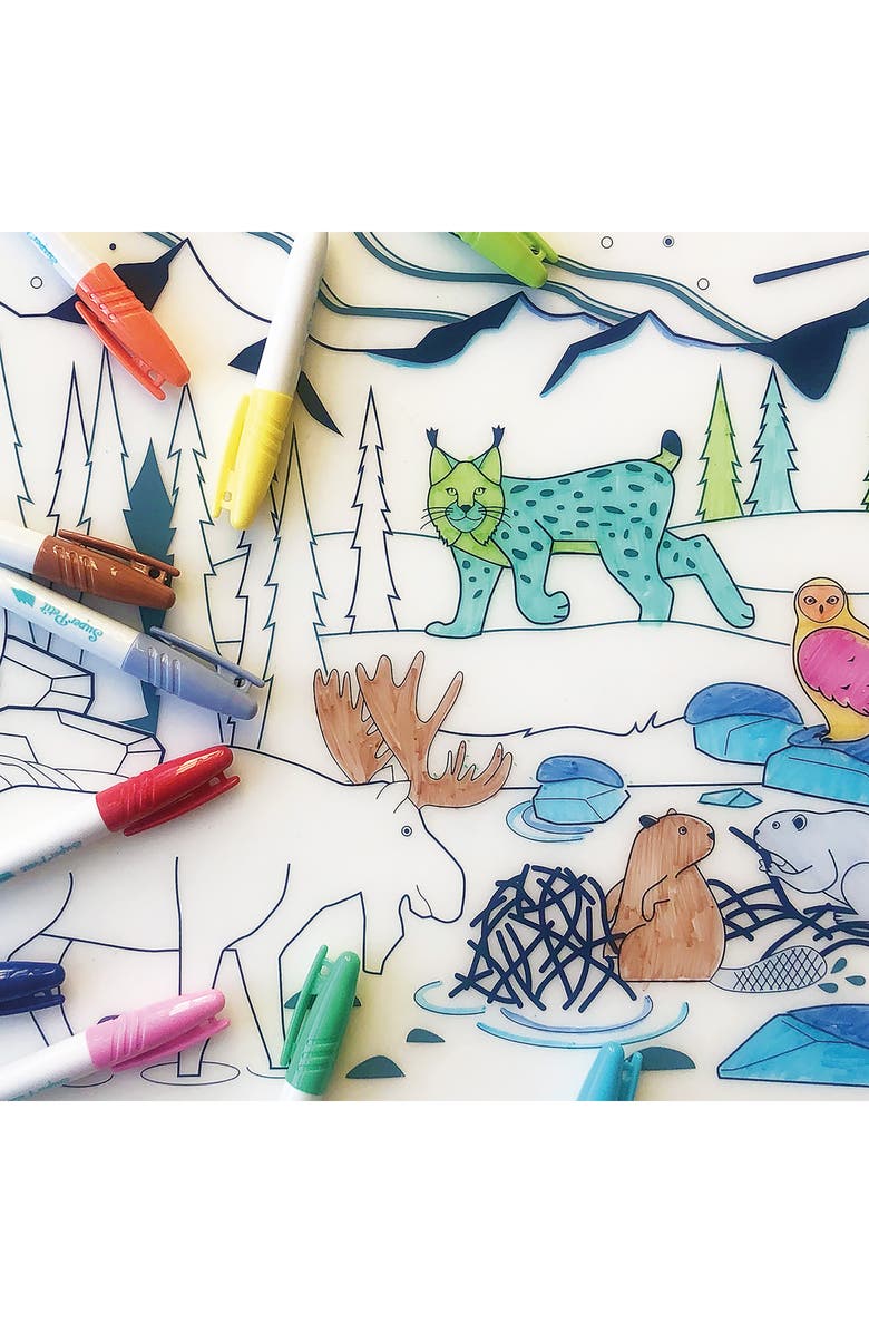 Scrunch Boreal Forest Reusable Coloring Mat & Washable Markers, Alternate, color, Multi