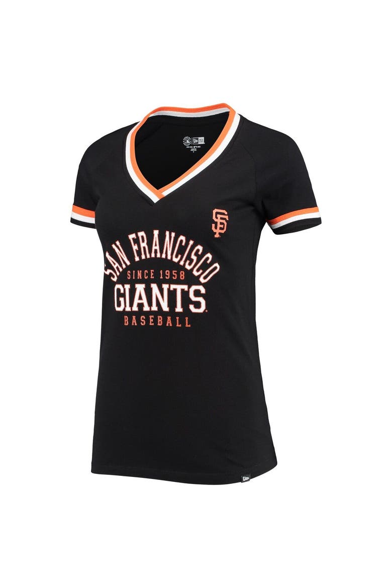 Women's New Era Black San Francisco Giants Team Raglan V-Neck T-Shirt, Alternate, color, Black