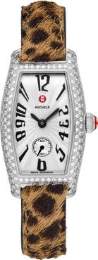 MICHELE Special Edition Diamond Coquette Genuine Calf Hair Strap Watch, 23mm x 40mm