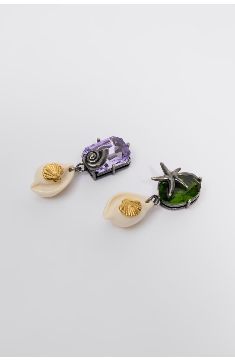 Bimba y Lola Crystals And Pearl Earrings With Seashells, Alternate, color, Ivory