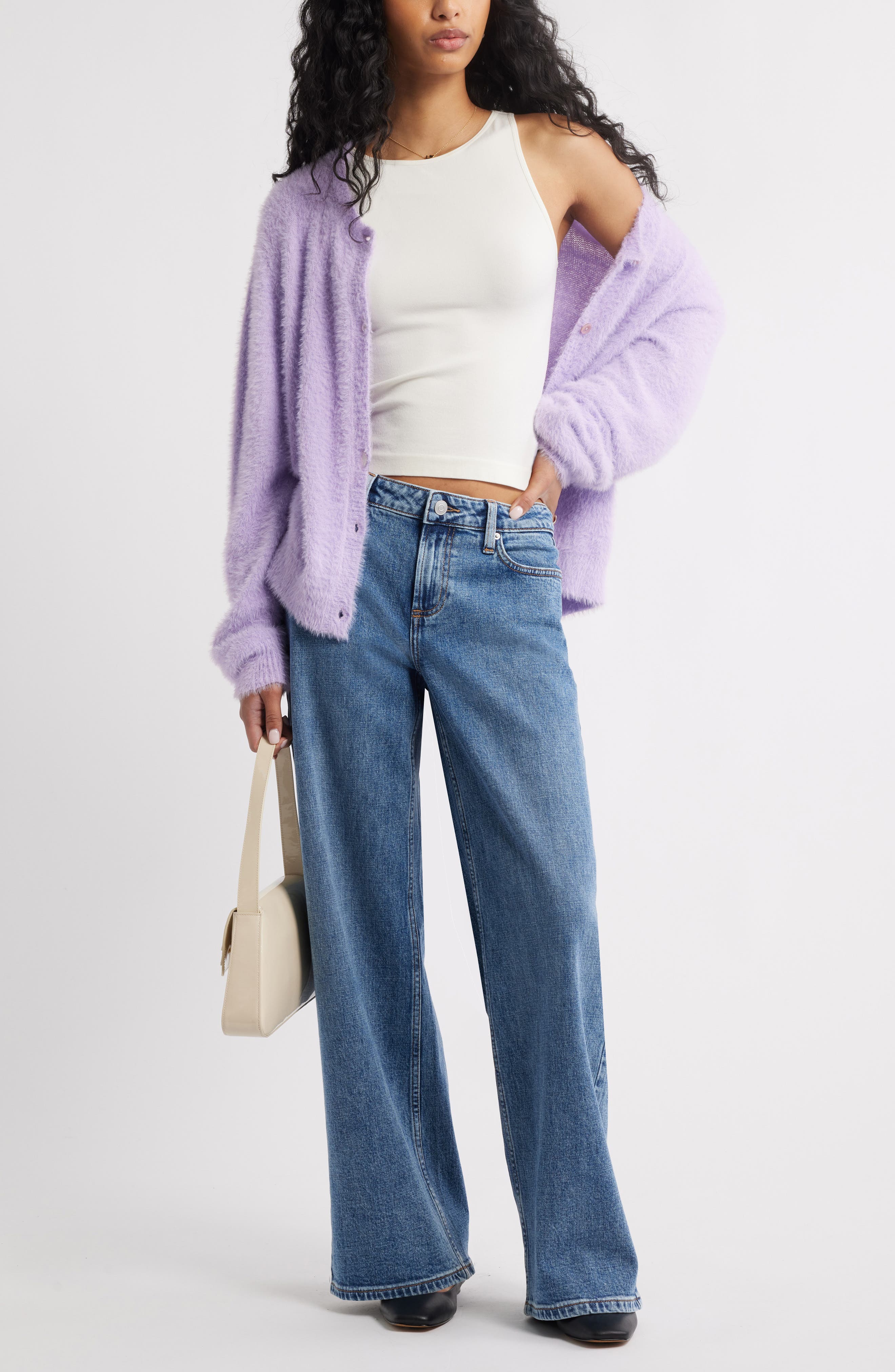Fuzzy Scoop Neck Cardigan - image 2
