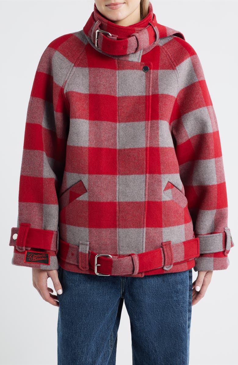 Damson Madder Polly Water Resistant Buffalo Check Wool Blend Jacket, Alternate, color, Red
