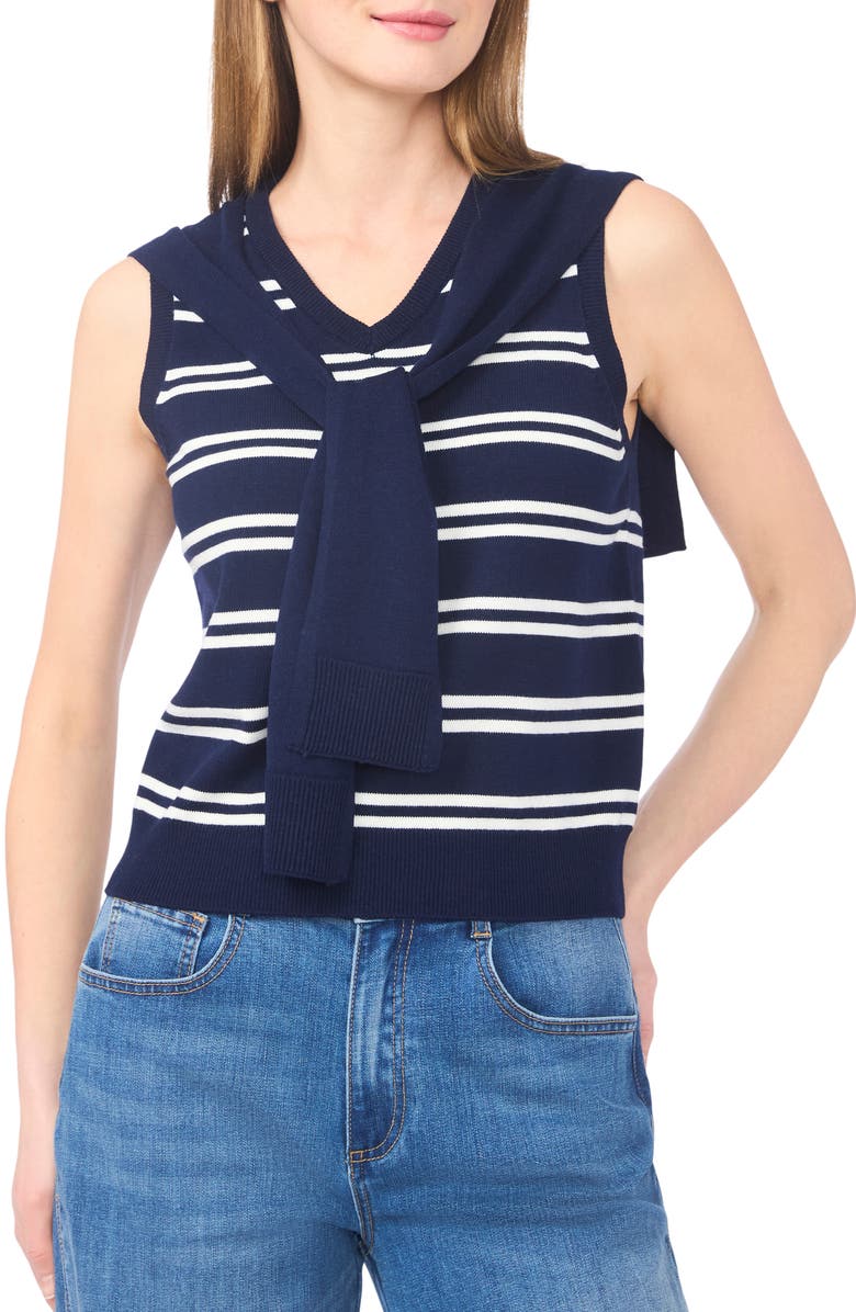 Halogen<sup>®</sup> Tie Shoulder Sleeveless Stripe Sweater, Main, color, Classic Navy/Ivory