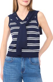 Halogen® Tie Shoulder Sleeveless Stripe Sweater