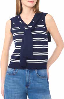 Halogen® Tie Shoulder Sleeveless Stripe Sweater
