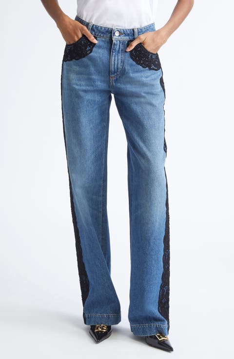 Lace Trim Straight Leg Jeans
