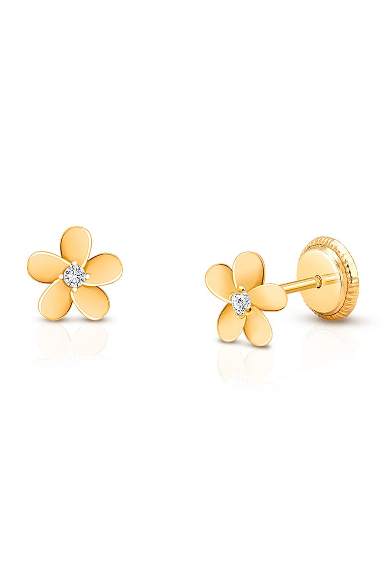14K Gold Forget Me Not Flower Studs Screw Back Earrings, Main, color, 14K Yellow Gold