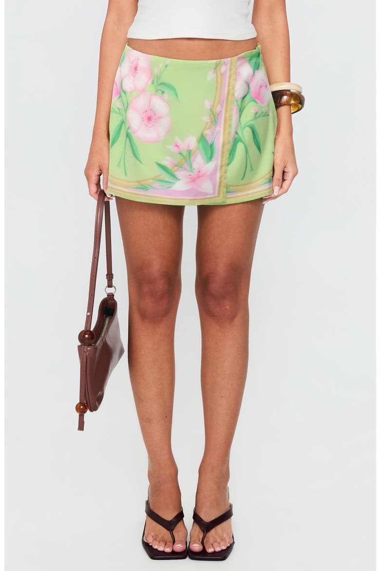 Provoke Floral Wrap Miniskirt, Main, color, GREEN FLORAL