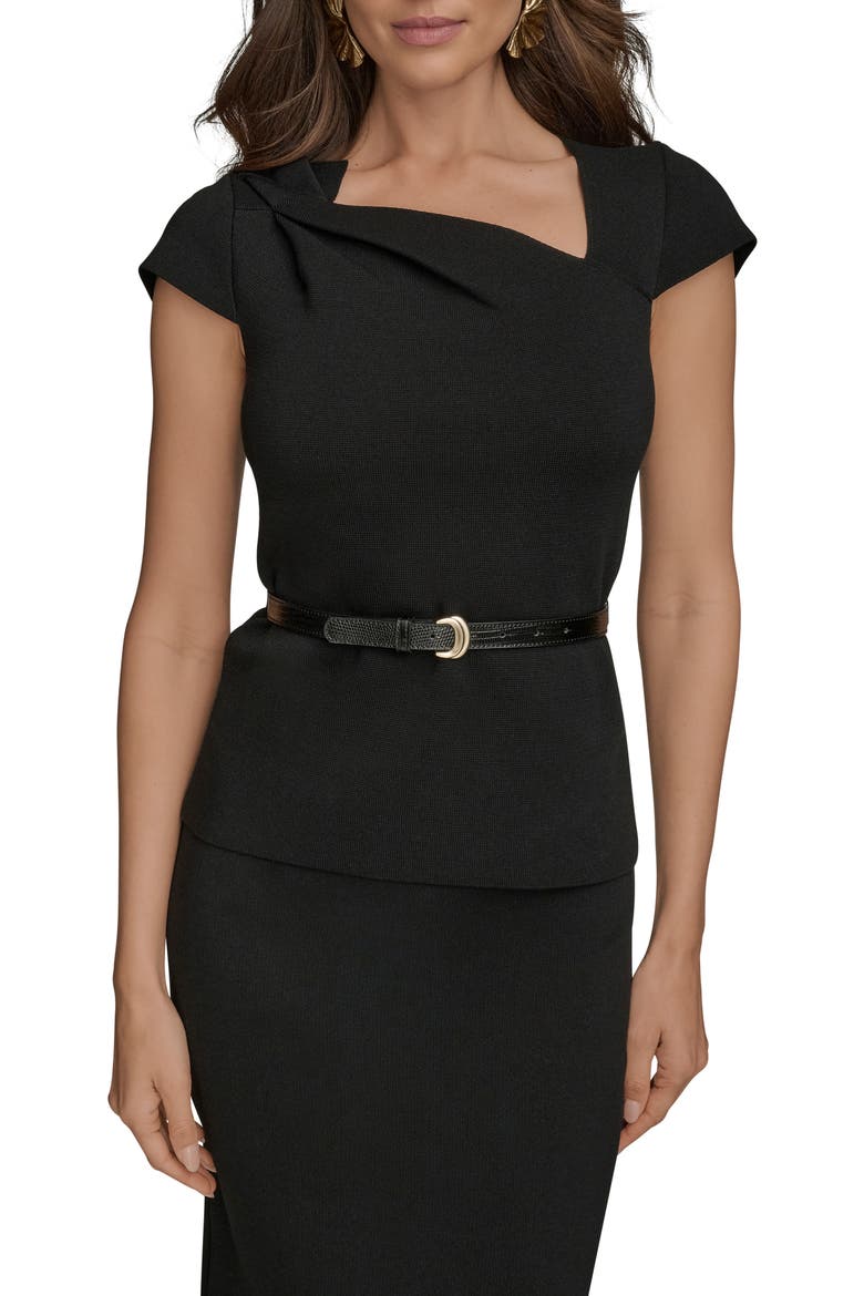 Belted Asymmetric Sweater, Main, color, BLACK