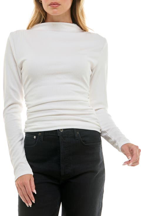 Long Sleeve Mock Neck Rib Knit Top