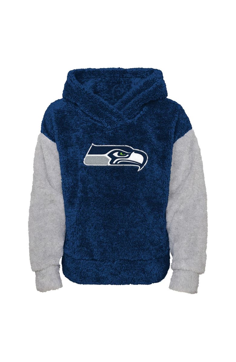 Outerstuff Girls Youth College Navy/Gray Seattle Seahawks Game Time Teddy Fleece Pullover Hoodie, Main, color,