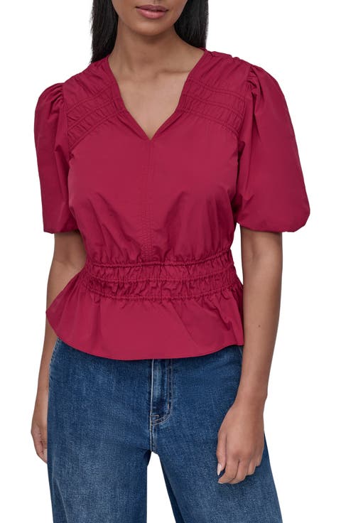 Shirred Puff Sleeve Peplum Top