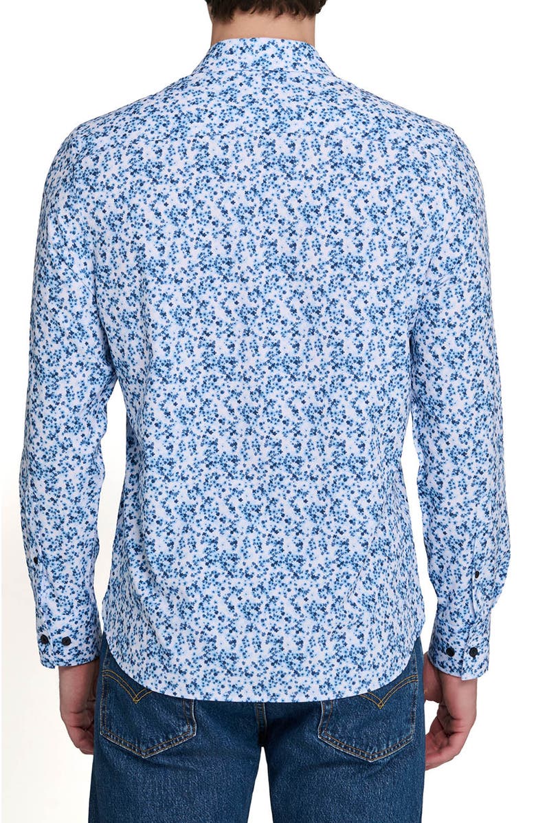 CONSTRUCT Slim Fit Floral Cluster Performance Long Sleeve Shirt, Alternate, color, White/Blue