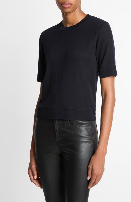 Vince Shrunken Crewneck Wool T-shirt In Blue