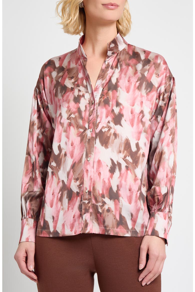 Brushstroke Print Crêpe de Chine Button-Up Shirt, Main, color, HONEY SUCKLE/ CHARMEUSE/ MULTI