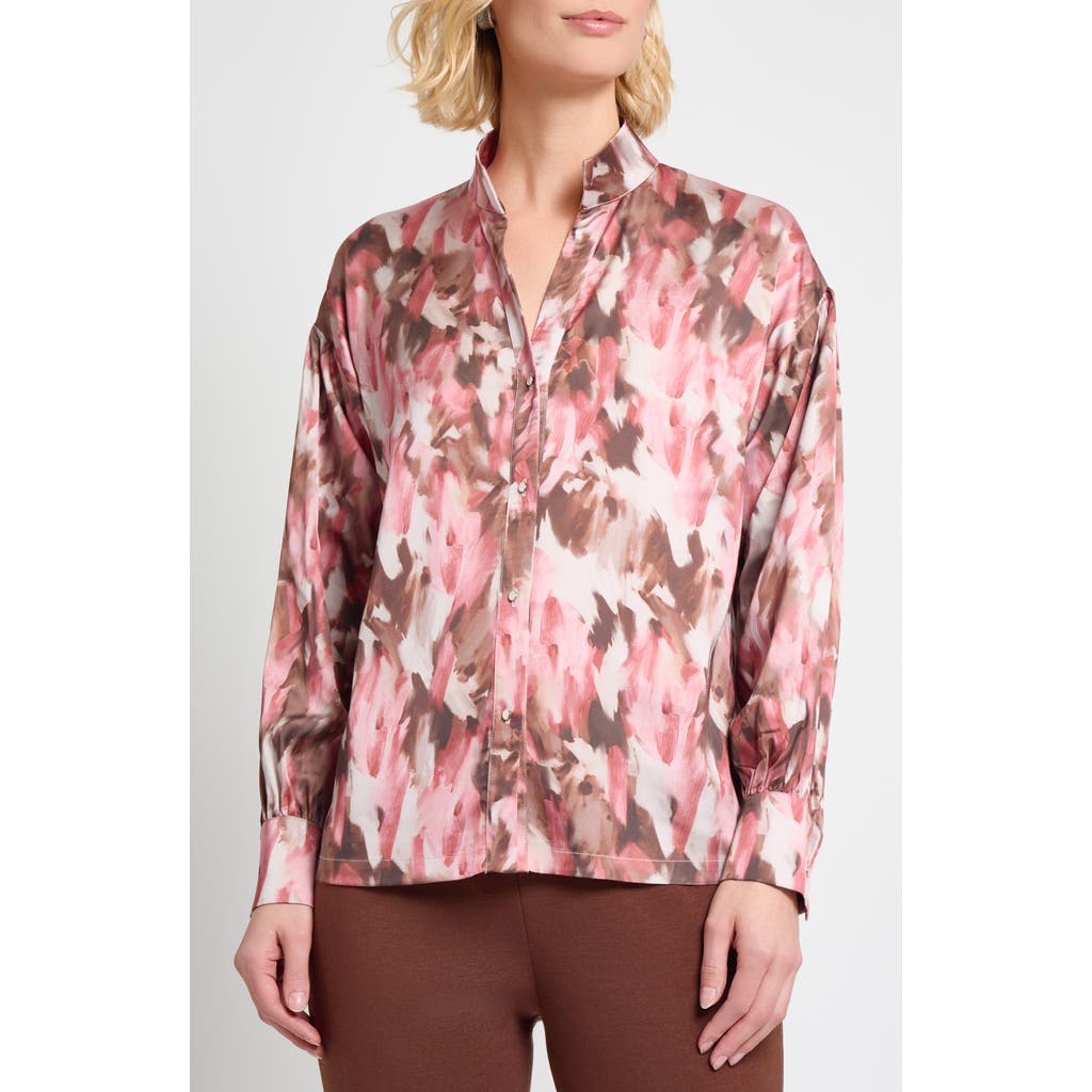 Misook Brushstroke-print Crepe De Chine Blouse
