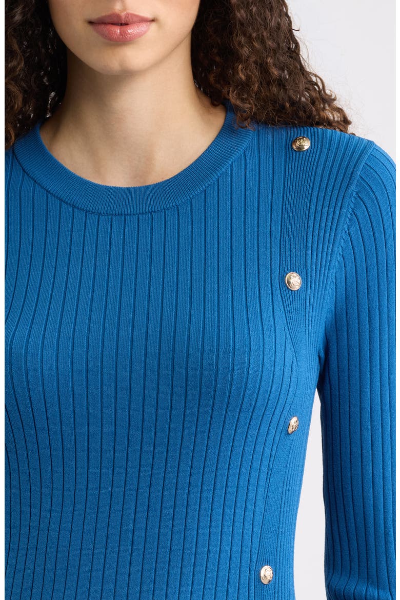 The Tamara Button Detail Long Sleeve Midi Sweater Dress, Alternate, color, BLUE DREAM