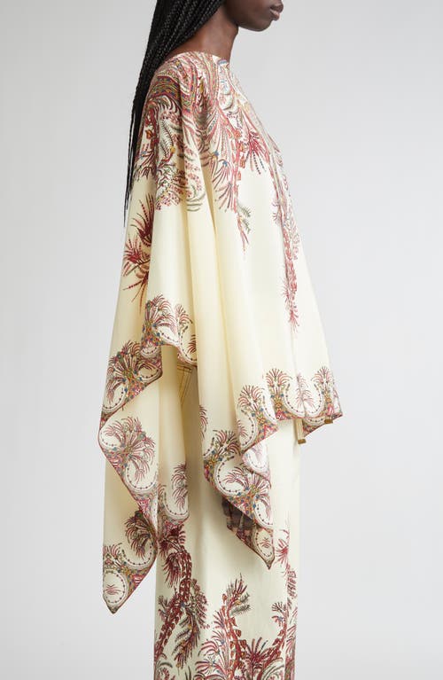 Etro , Silk Poncho Top With Placed Print, Woman, Multicolour In White
