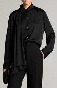 Vince Scarf Detail Silk Blend Button-Up Shirt