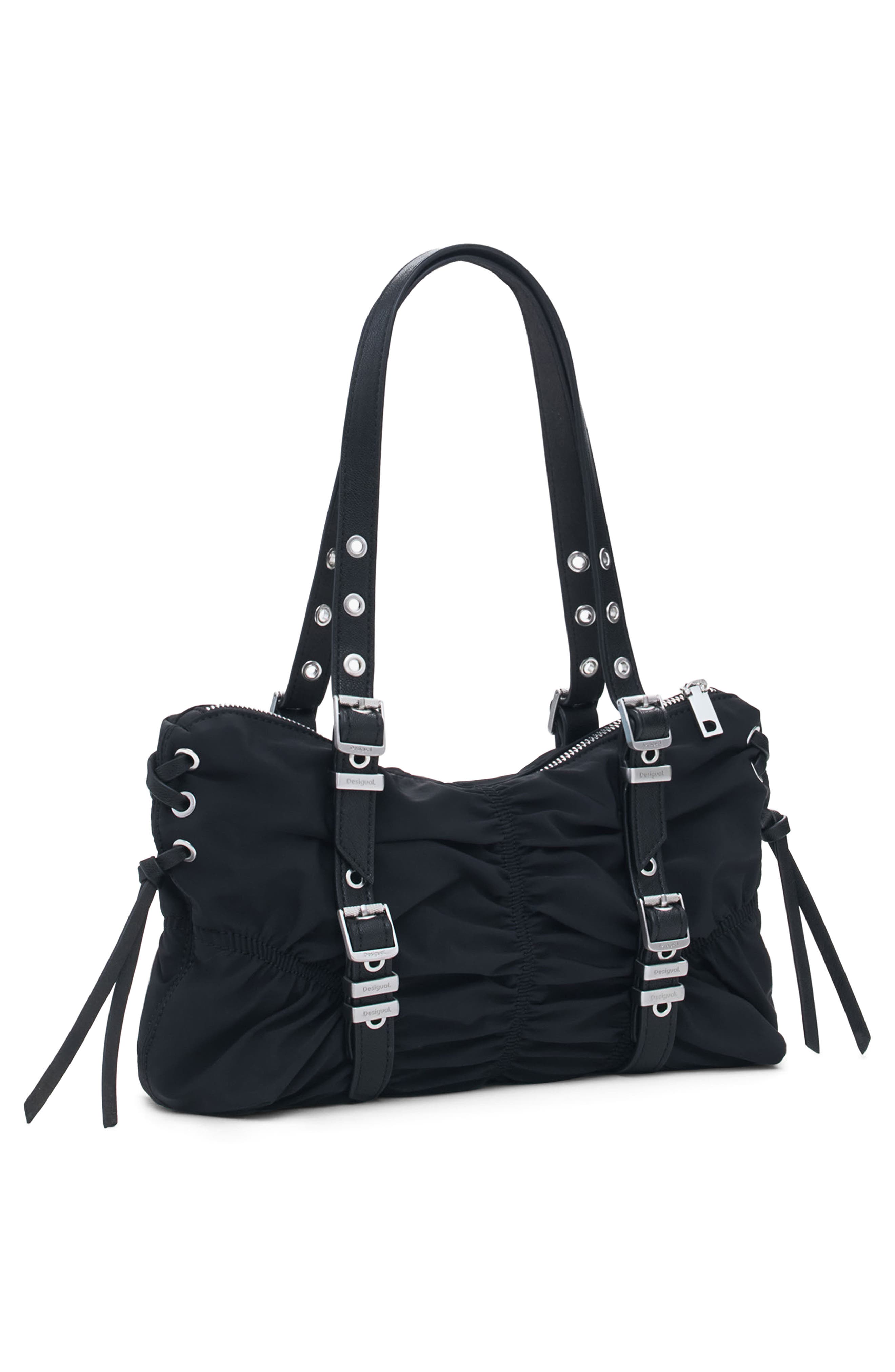 Desigual Ruched Shoulder Bag, Alternate, color, Black