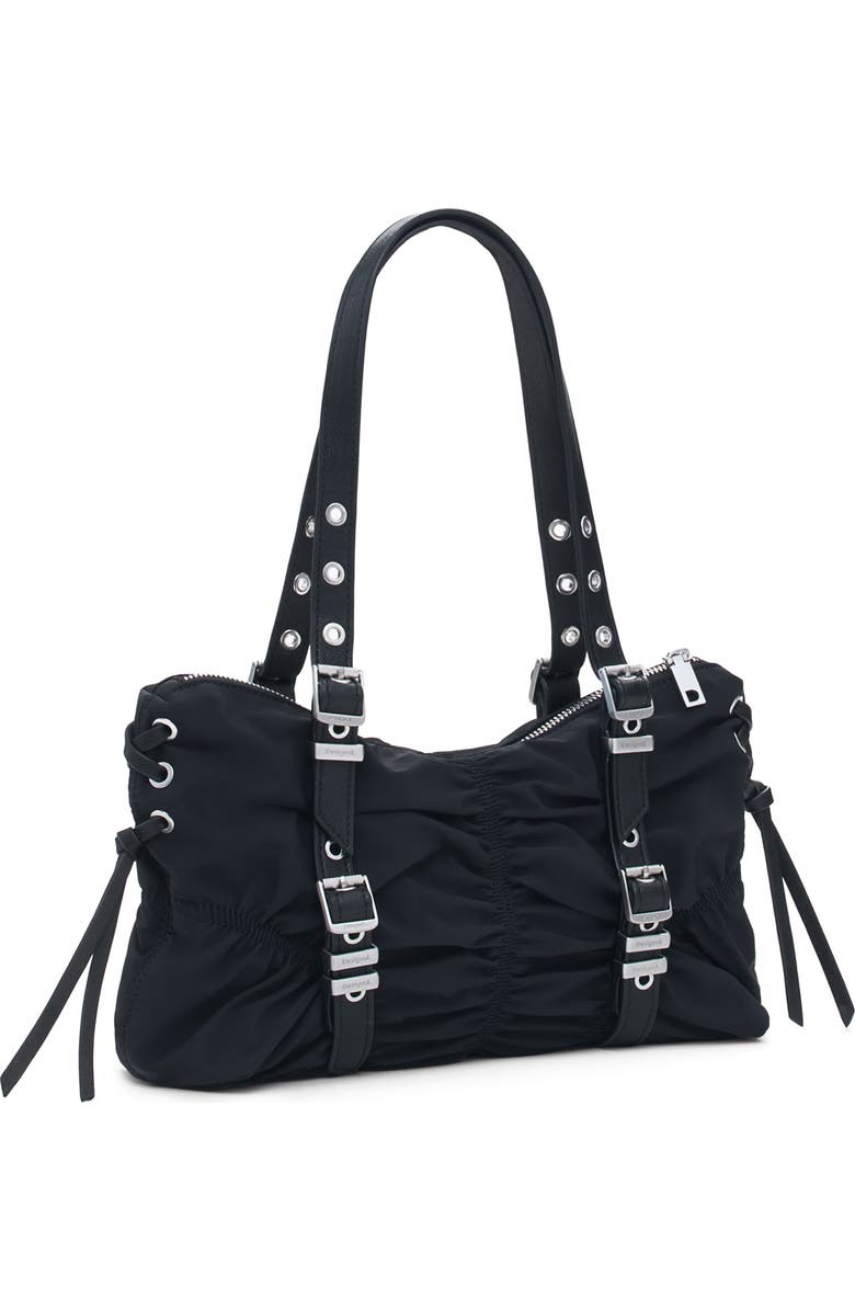 Desigual Ruched Shoulder Bag, Alternate, color, Black