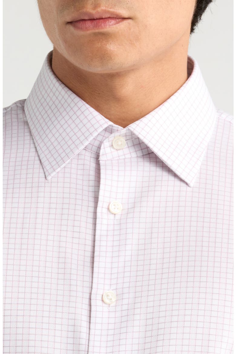 Trim Fit Check Non-Iron Cotton Dress Shirt, Alternate, color, PINK HIGHLIGHT GRID